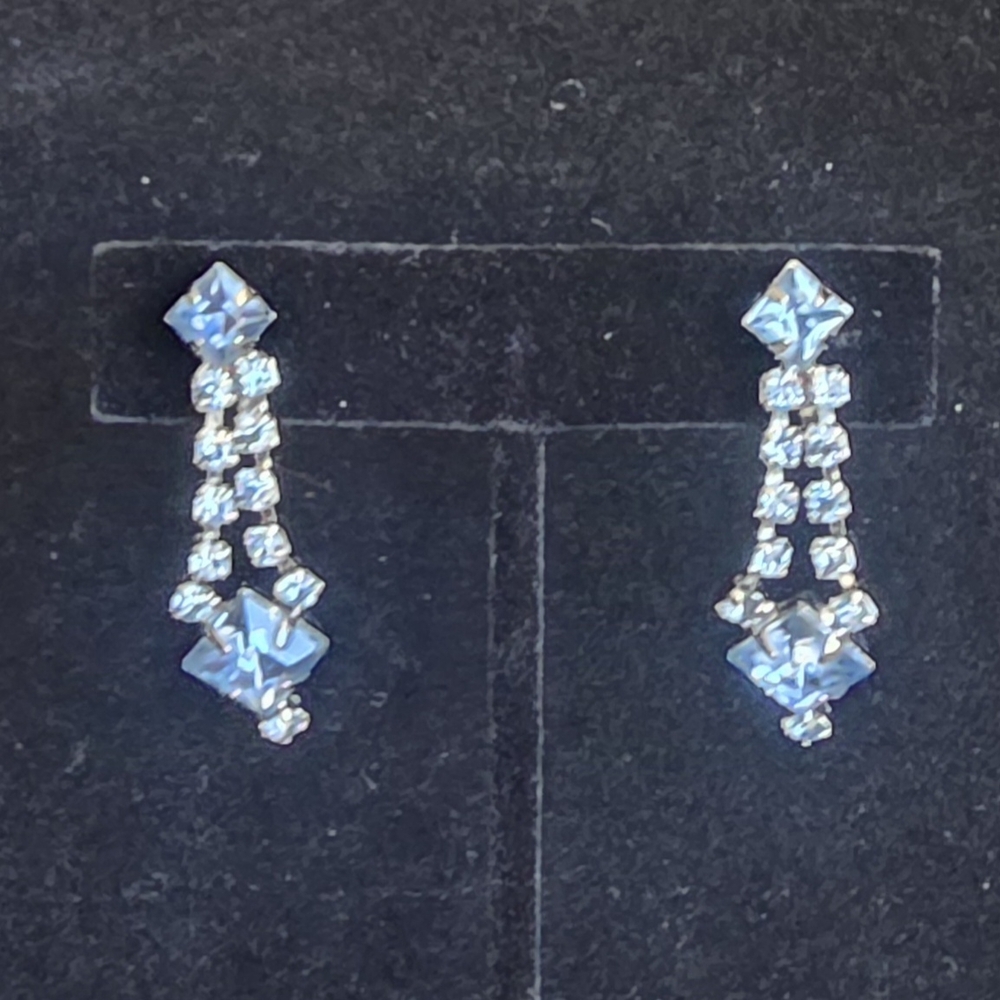 Vintage Silver and Blue Crystal Earrings